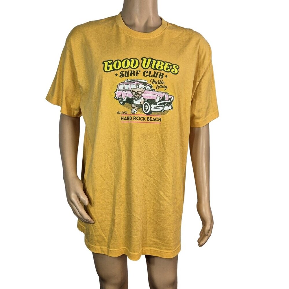 Hustle Gang Men's Size 2XL Good Vibes Short Sleeve Shirt Yellow Surf Club (40)